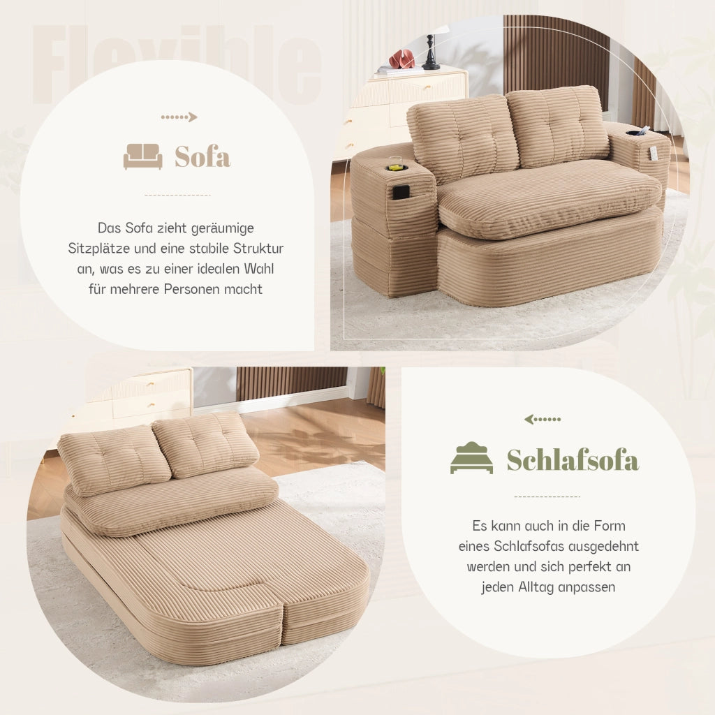 POLTRONA 2 in 1 convertibile in corduroy, khaki