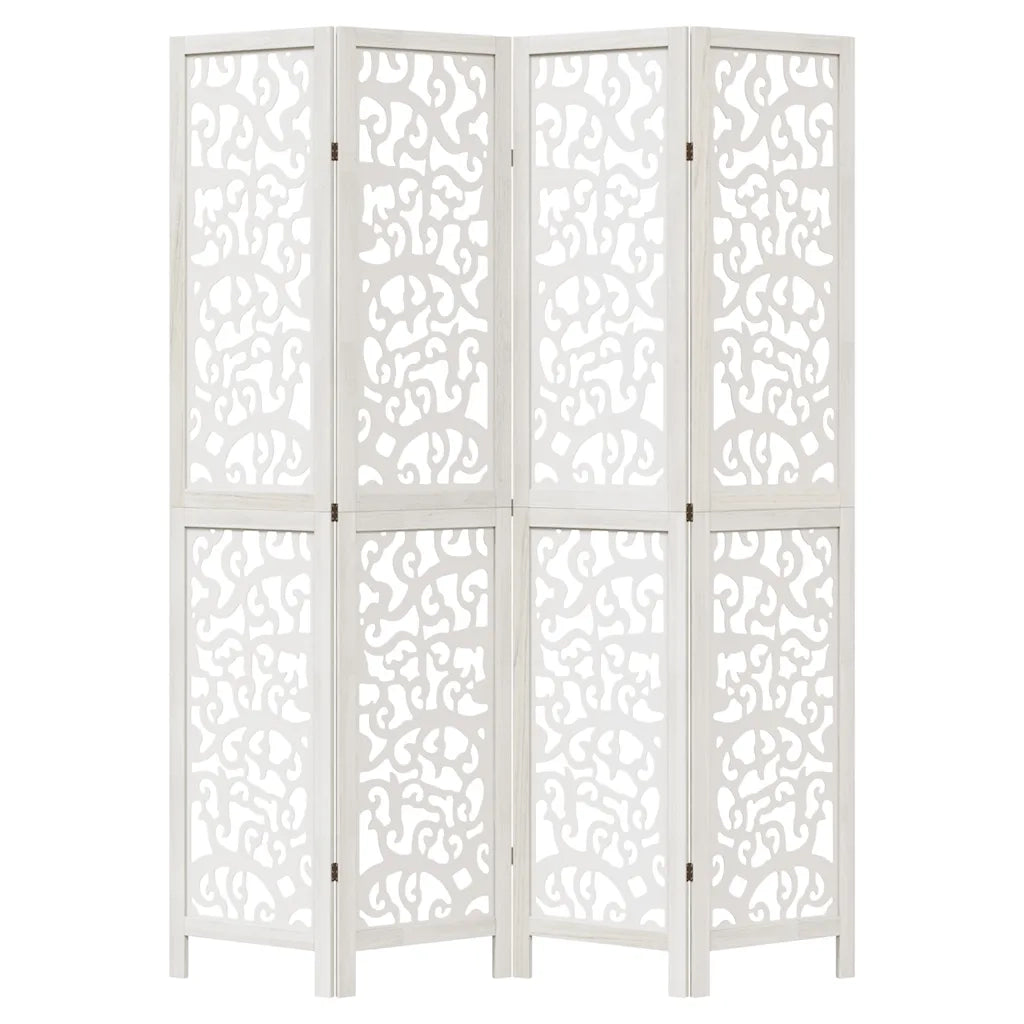 Divisorio Ambienti 4Pannelli Bianco Legno Massello di Paulownia 358739