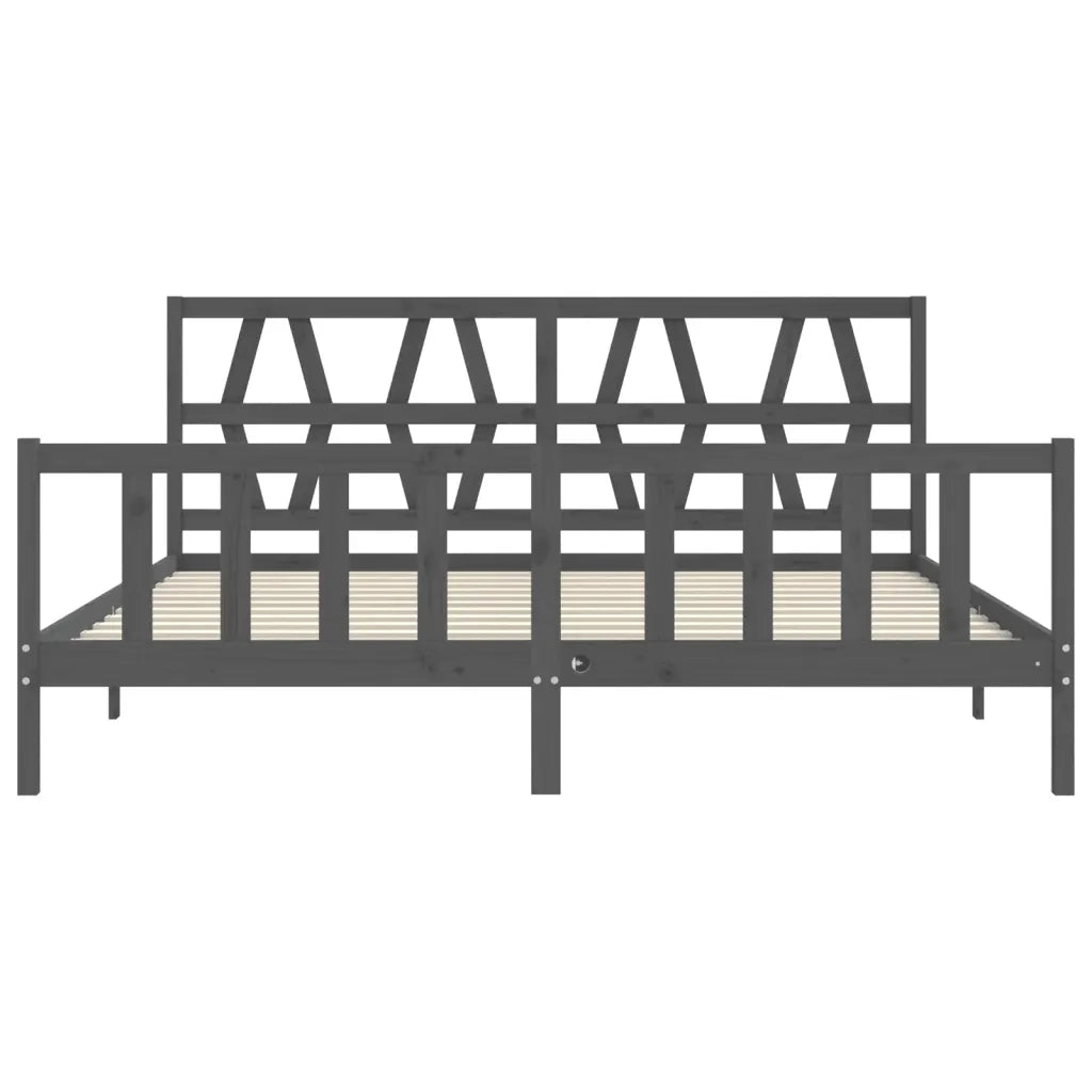 Giroletto con Testiera Grigio 200x200 cm in Legno Massello 3192513