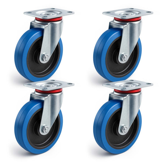 Set 4 ruote piroettanti senza freno da 200 mm per trasporto con piastra di montaggio 350 kg a ruota