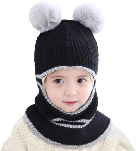 Muffa Premium per Bambini con Pompon, Invernale, 2-7 anni, Beanie a Maglia a Ricamo