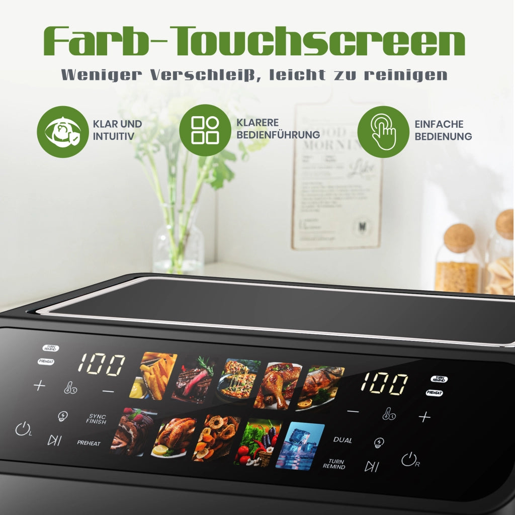 Friggitrice ad aria XXL da 9 litri con doppia camera, display a LED, tempo e temperatura regolabili da 80 a 200 ¡ãC per una cottura facile, friggitrice
