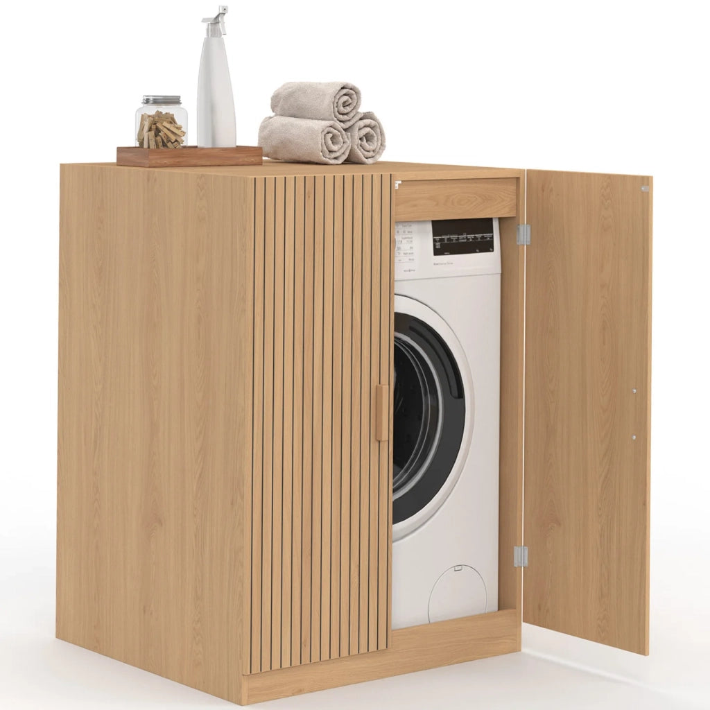 IDMarket - Mobile lavatrice con ante JULIETTE, effetto dogato, colore rovere