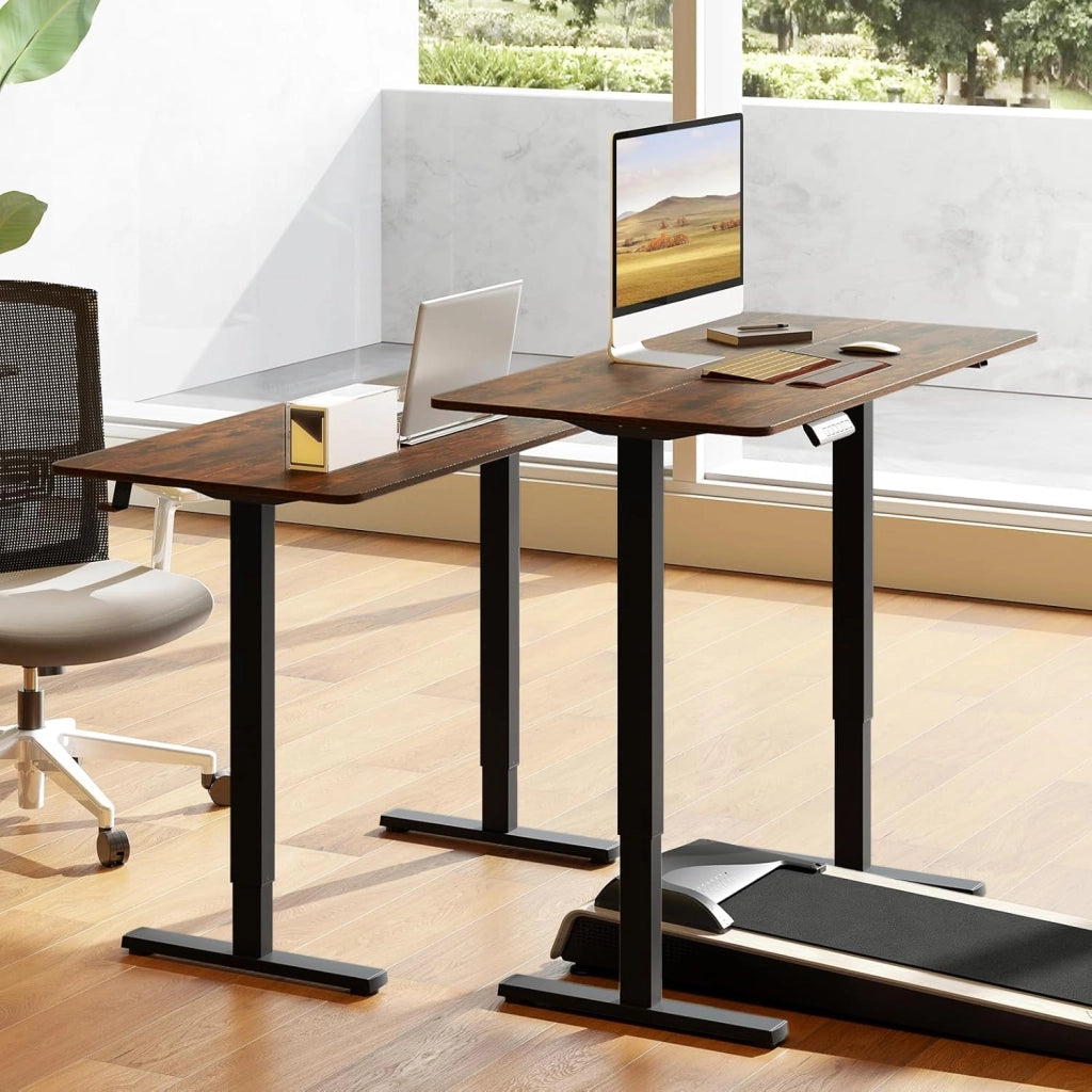 Scrivania Elettrica Ergonomica 120 x 60 cm, 3 Memorie di Altezza, Protezione Anti-Collisione e Gancio per Cuffie, Scrivania Regolabile in Altezza per Ufficio e Casa (Marrone)