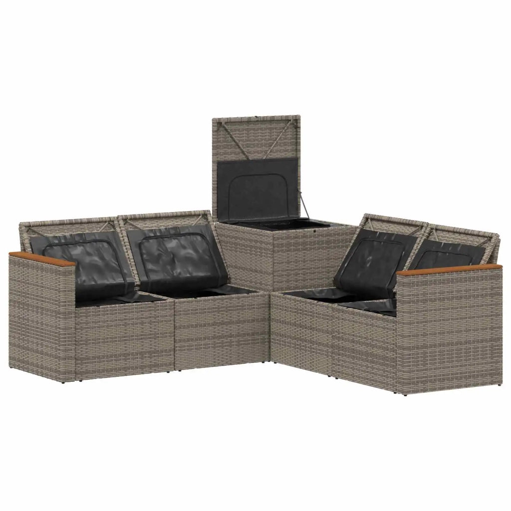 Set di divani 5 pz Grigio e Blu Navy Rattan sintetico e Acciaio 3447937
