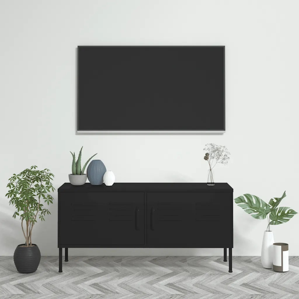 Mobile TV-Credenza per TV-Console TV Nero 105x35x50 cm in Acciaio