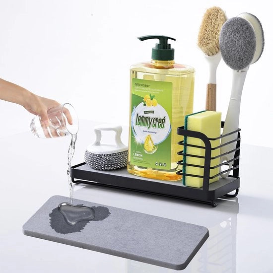 Organizzatore per Doccia con Piastra Diatomea Rapida con Superficie in Acciaio Inox Nero