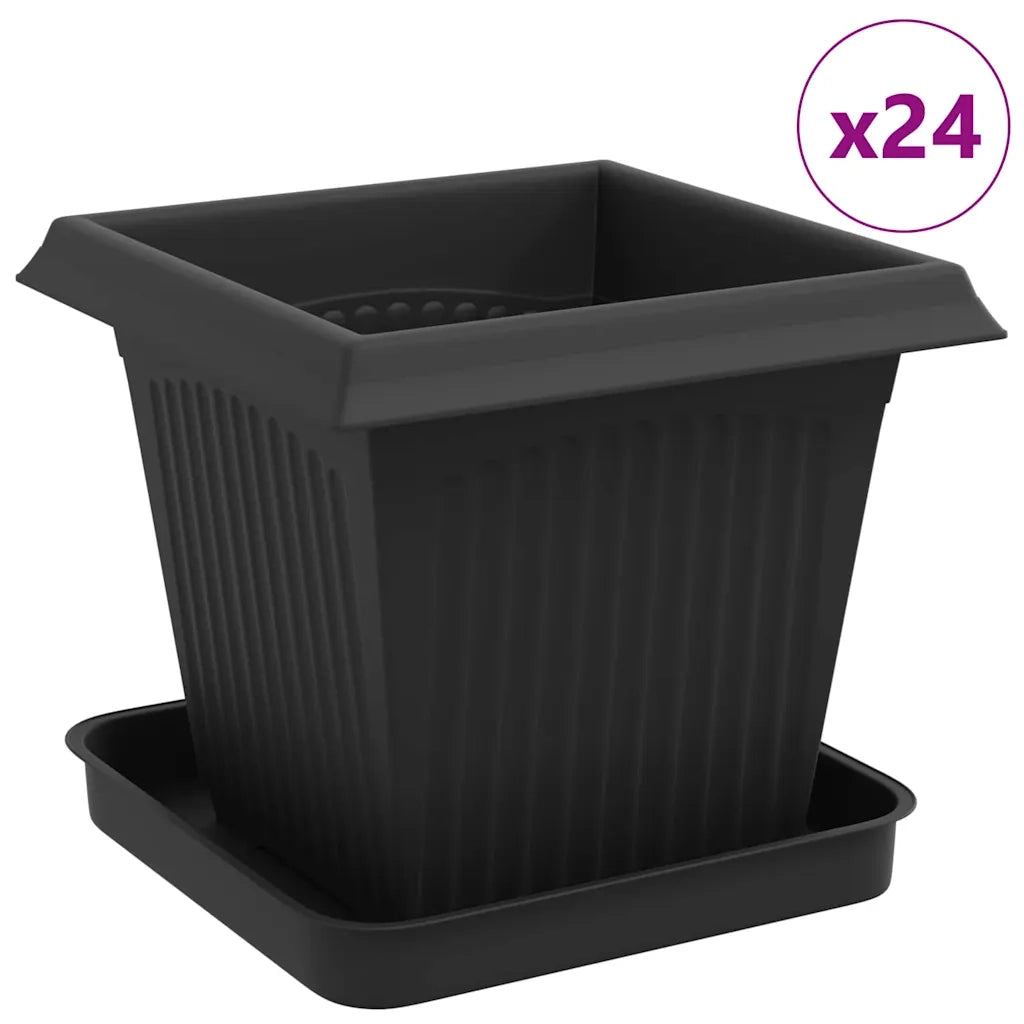 Fioriere | Cassetta per fiori | Vasi per Piante 24 pz Nero 16 x 16 x 14 cm Plastica
