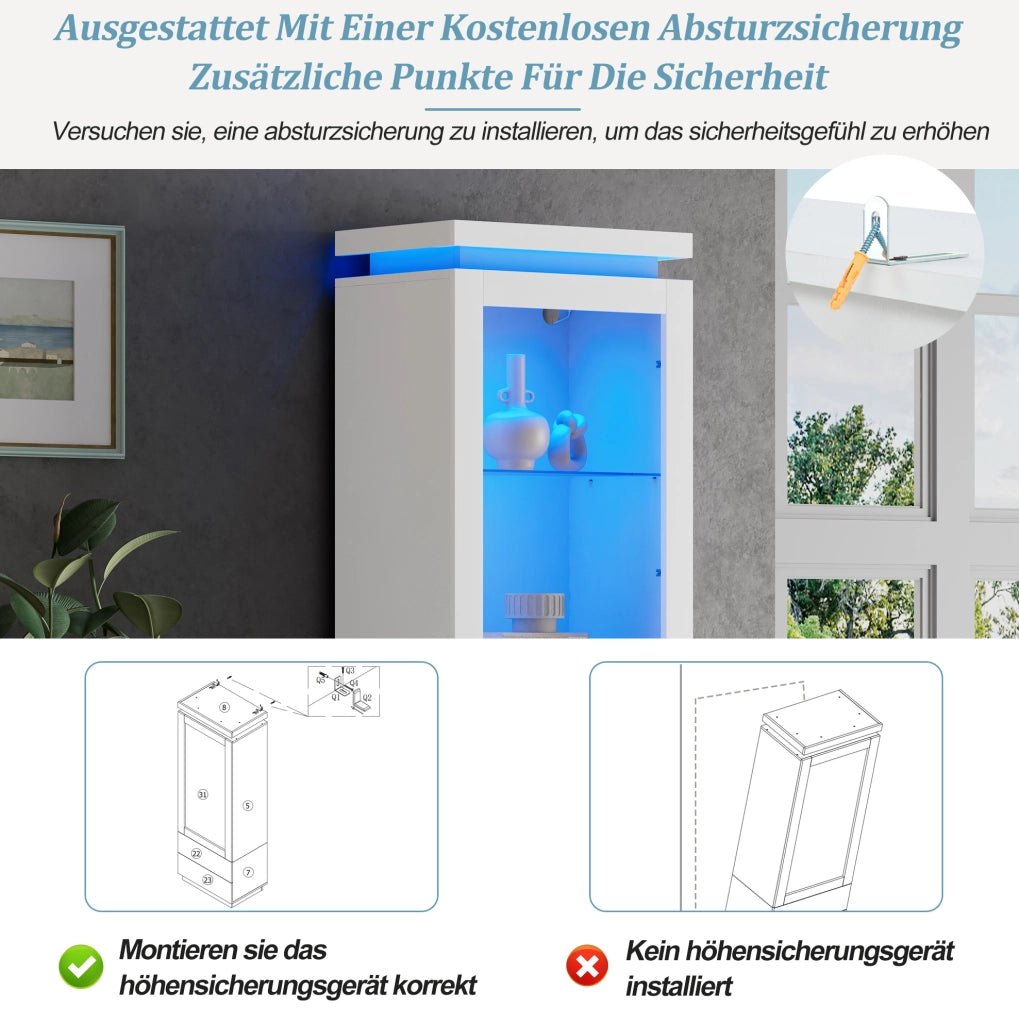 Vetrina alta 60x40x171 cm con 2 cassetti; LED controllato da app; bianco lucido