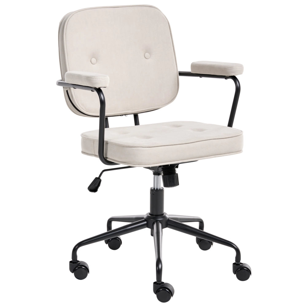 Sedia da ufficio in velluto beige chiaro girevole e regolabile in altezza con braccioli Casa Ufficio Studio Tradizionale