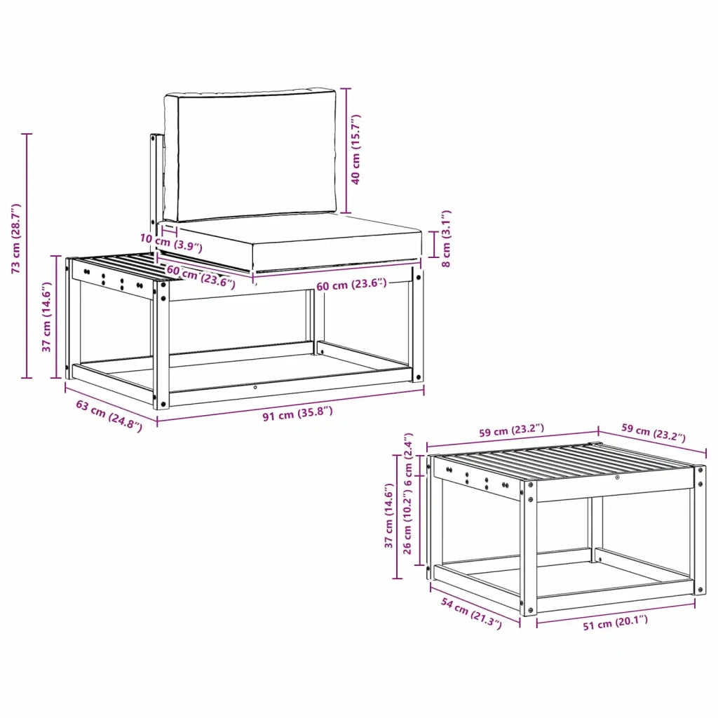 Set di divani da esterno 3 pcs Bianco e Grigio Chiaro 3388180