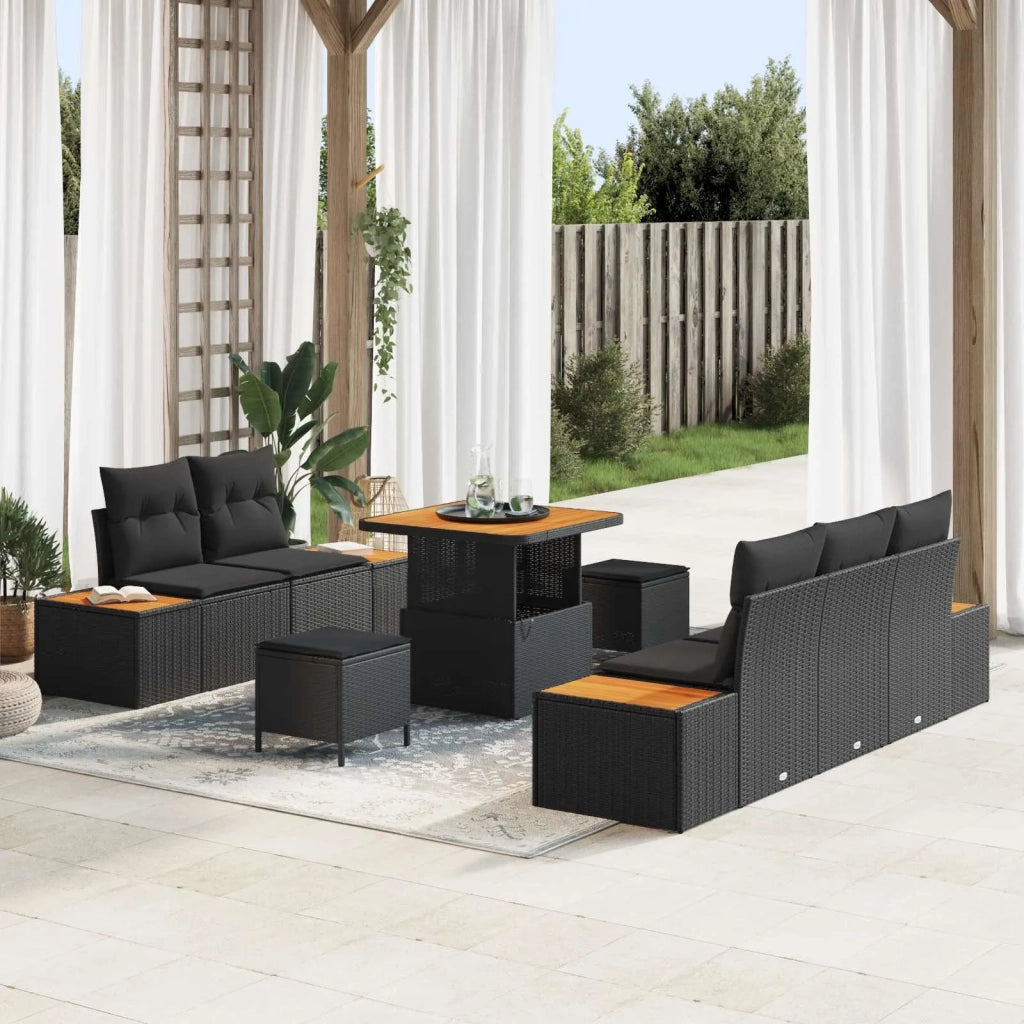 Set Divano da Giardino con cuscino 8 pcs Nero 3363244