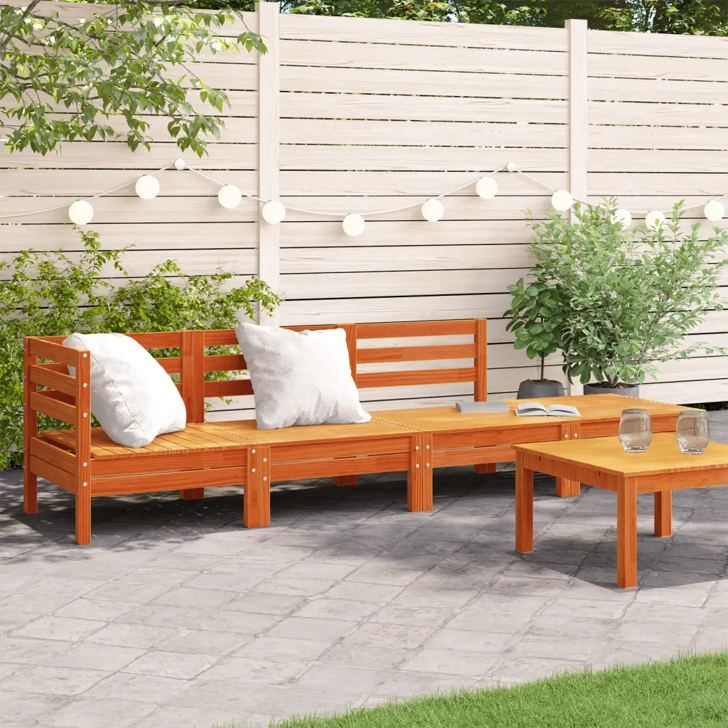 vidaXL Divano da Giardino a 4 Posti Marrone Cera Legno Massello Pino