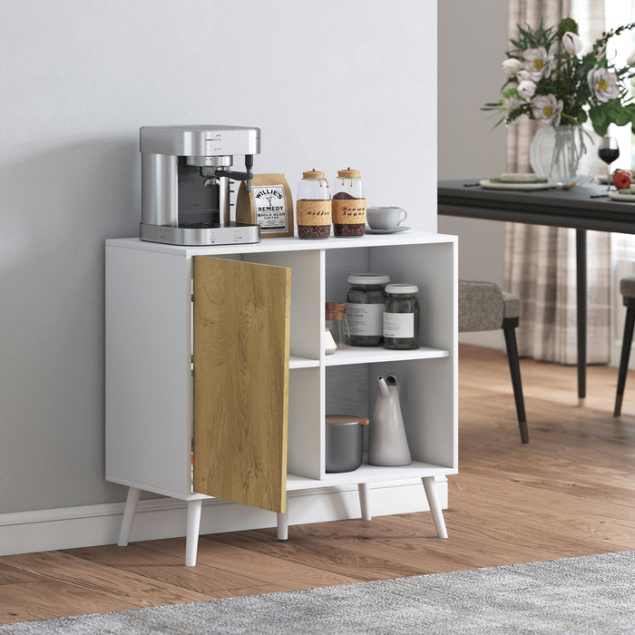 Credenza Moderna Mobile Basso 80x39x76 cm con Armadietto e Vani a Giorno in Legno Bianco