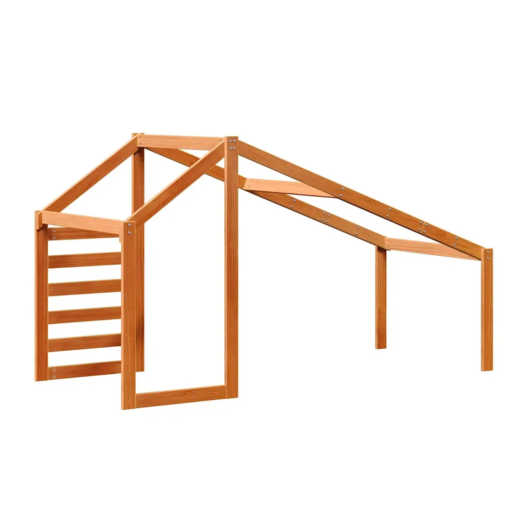 Tetto Letto Bambini Marrone Cera 198x87x113 Legno Massello Pino