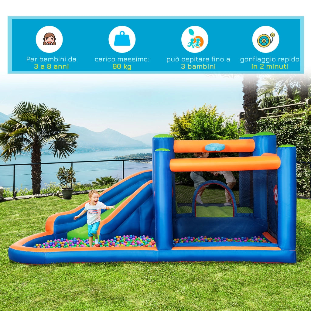 Castello Gonfiabile per Bambini con Scivolo e Piscina ¨C zephmum ¨C 380x340x170cm