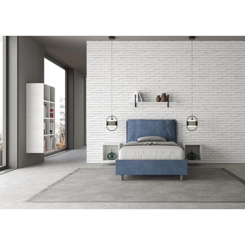 Letto imbottito Piazza e mezzo 120x200 cm Large - Con rete,Microfibra,Blu