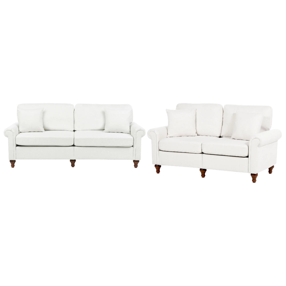 Set di divani moderni in tessuto bianco a 2 e 3 posti con cuscini soggiorno stile moderno