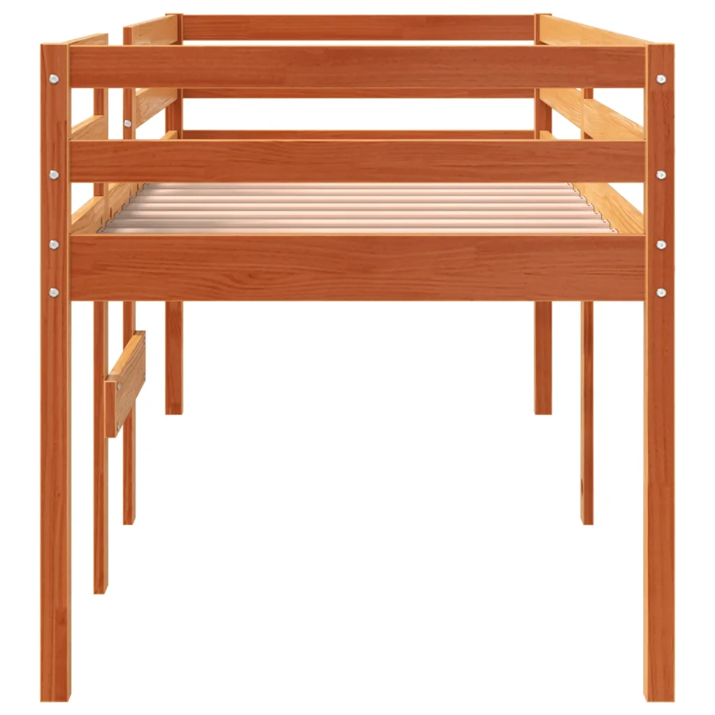 Letto a Soppalco Marrone Cera 90x190 cm Legno Massello di Pino