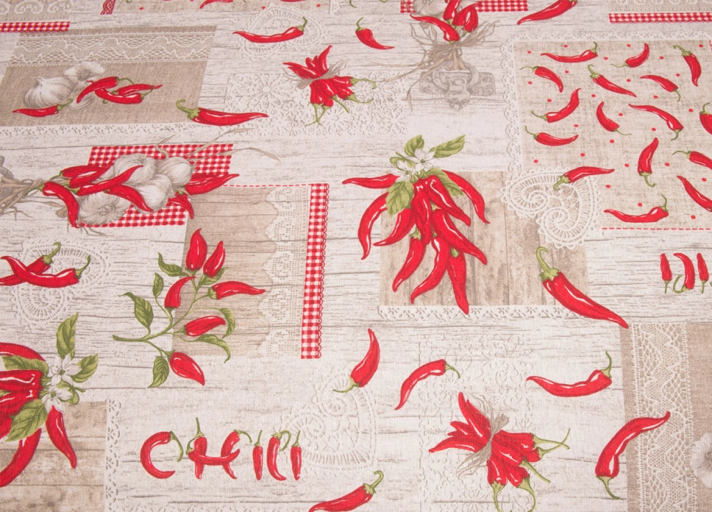 Tovaglia Cucina Copritavolo 100% Cotone Made Italy Disegno Peperoncino RP - 140x180 - Peperoncino