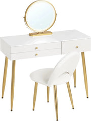Specchio Tavolo - Tavolo Specchio - Con Specchio - Comodino - Tavolo Specchio Lussuoso - Camera da Letto - Stile Moderno - Bianco/ Oro