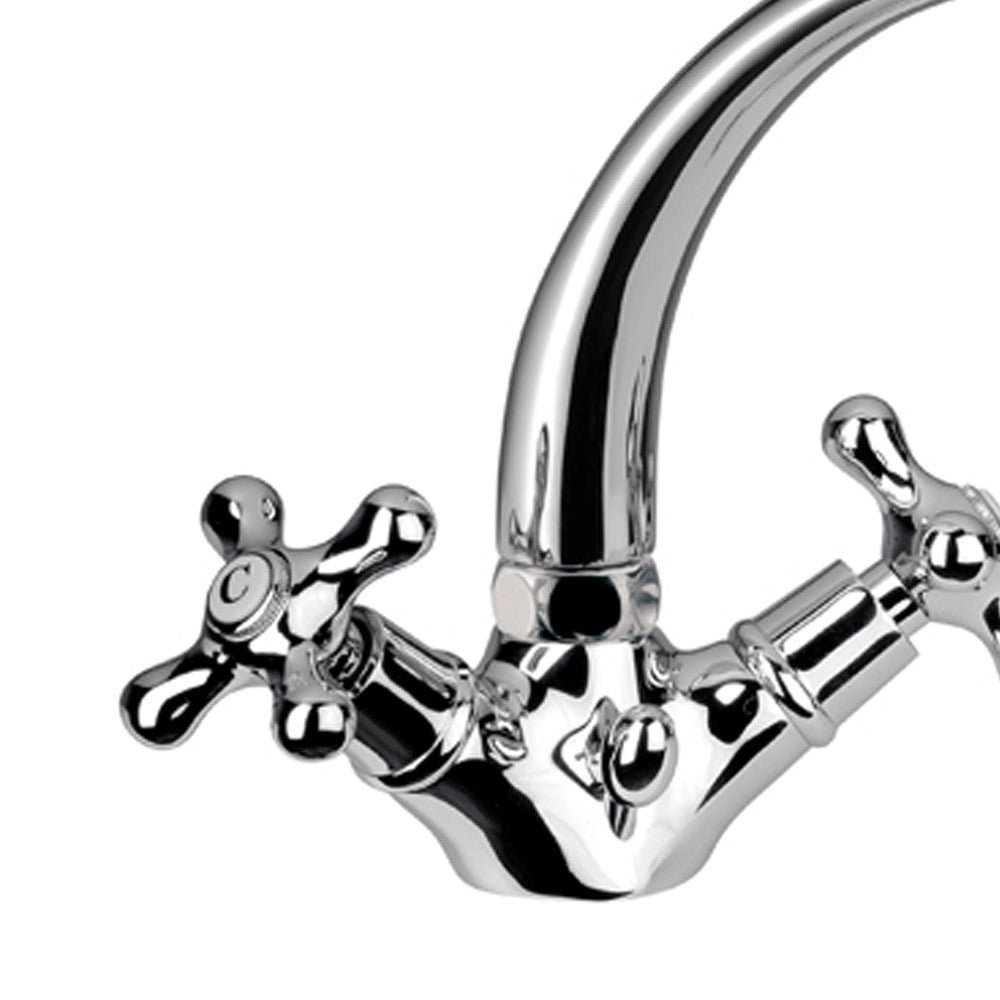 Rubinetto lavabo stile classico liberty con bocca pesante e scarico