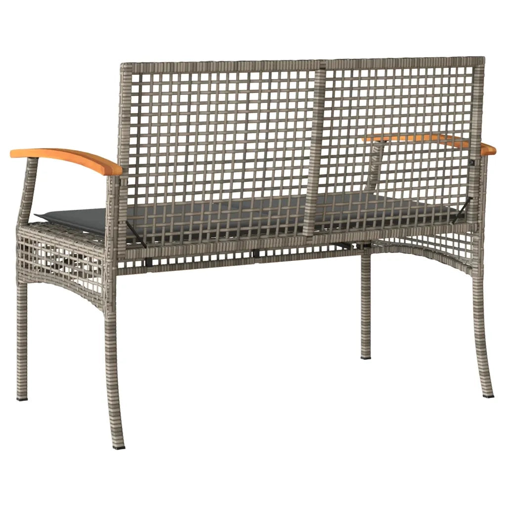 Panchina da Giardino | Panca da Giardino con Cuscino Grigia Polyrattan e Legno Acacia
