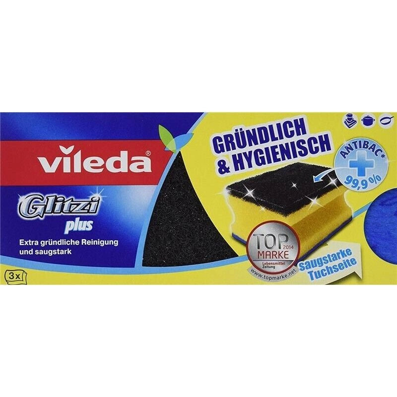 VILEDA SPUGNA DA CUCINA GLITZI PLUS 3 PEZZI