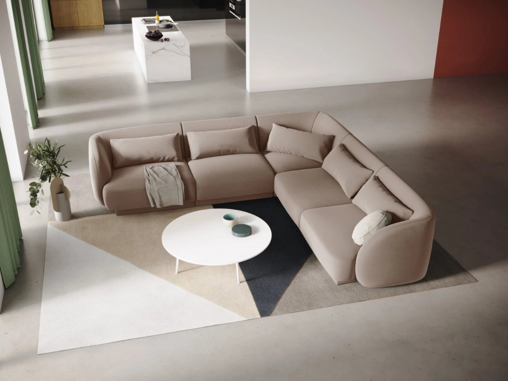 Cosmopolitan Design - Divano angolare reversibile "Tulum" 5 posti in velluto beige 