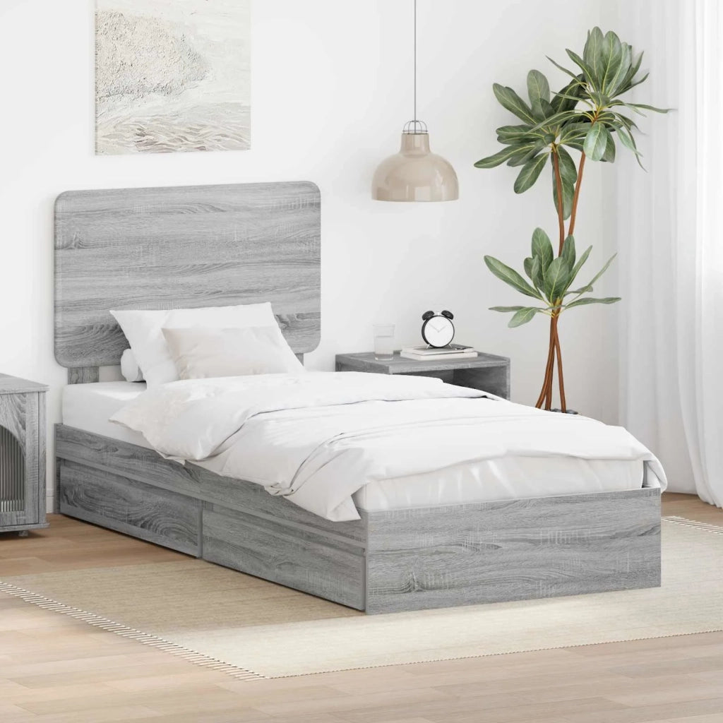 Letto con Contenitore con testiera Grigio Sonoma 90 x 200 cm
