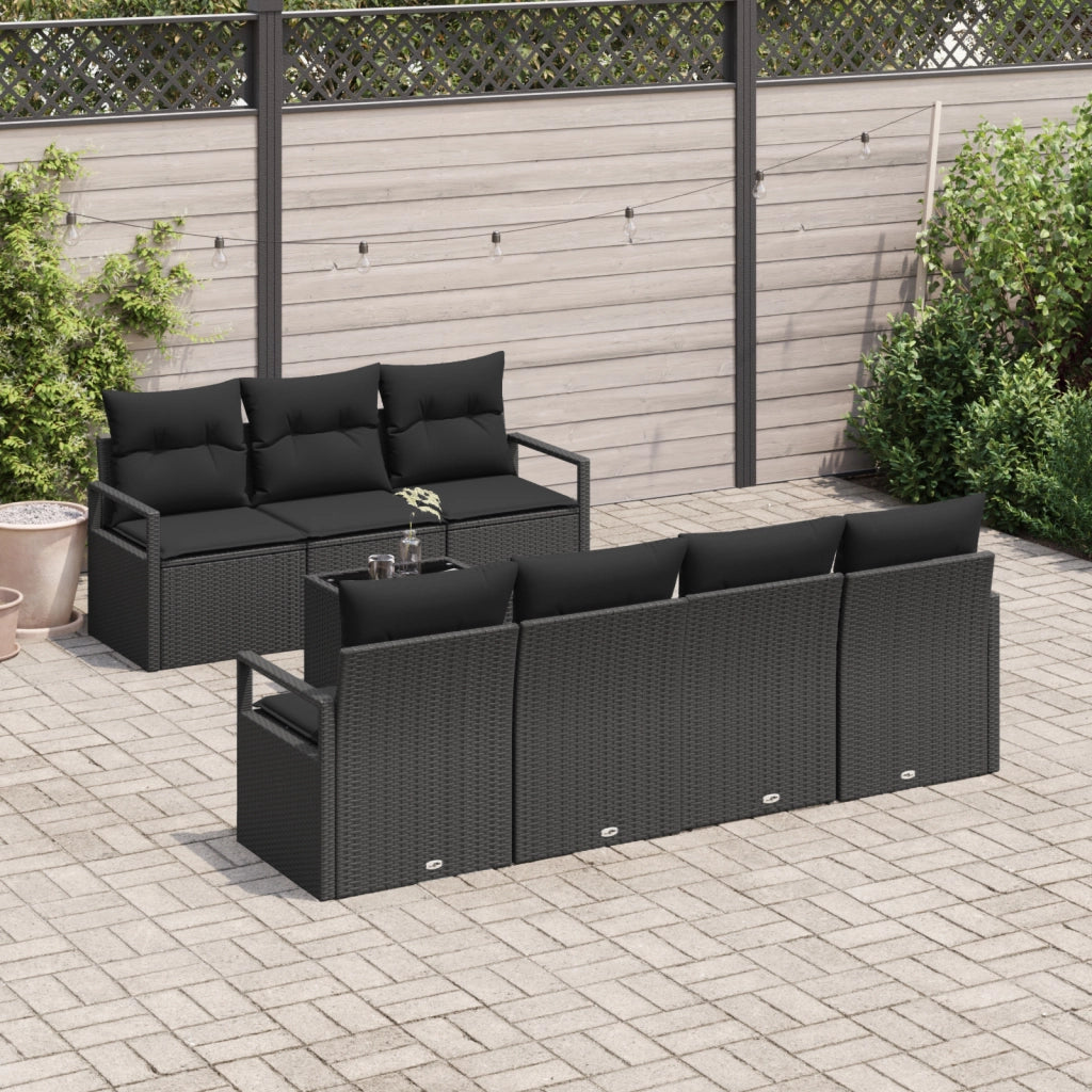 Set di divani da giardino  8 pezzi con cuscini in polyrattan nero