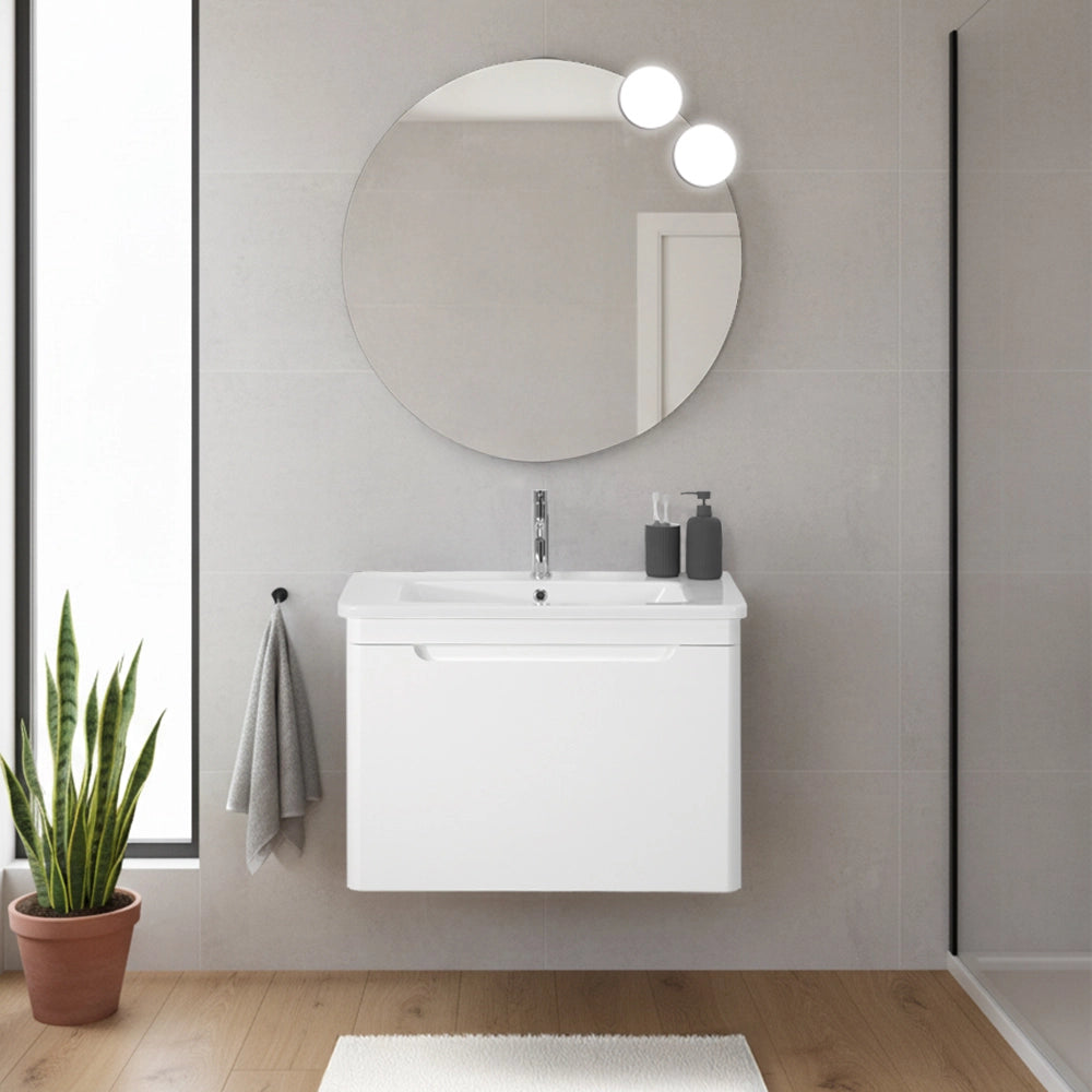Mobile bagno sospeso 80 cm bianco lucido con specchio 70x90 Stillo