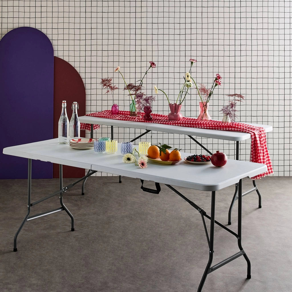 Set di 2 tavoli da ricevimento pieghevoli in plastica, bianco