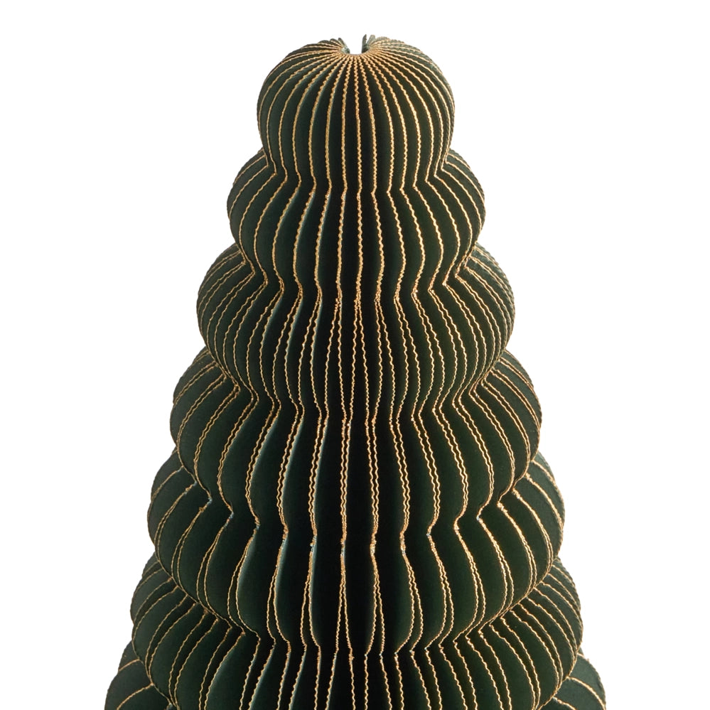 Set di 5 statuine di alberi di Natale beige e verdi in carta a nido d'ape con effetto 3D in stile origami e motivi festivi