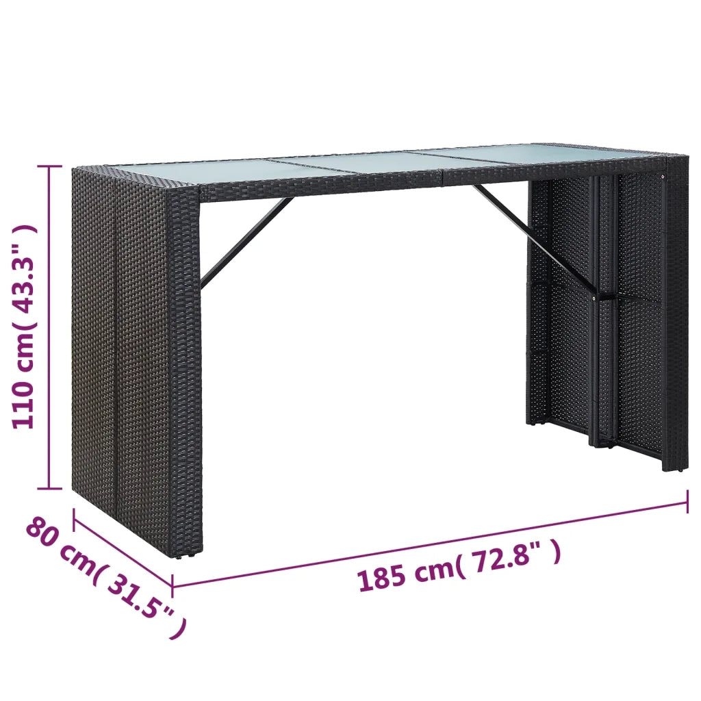 Set da Bar da Giardino 7 pz con Cuscini in Polyrattan Nero 49560