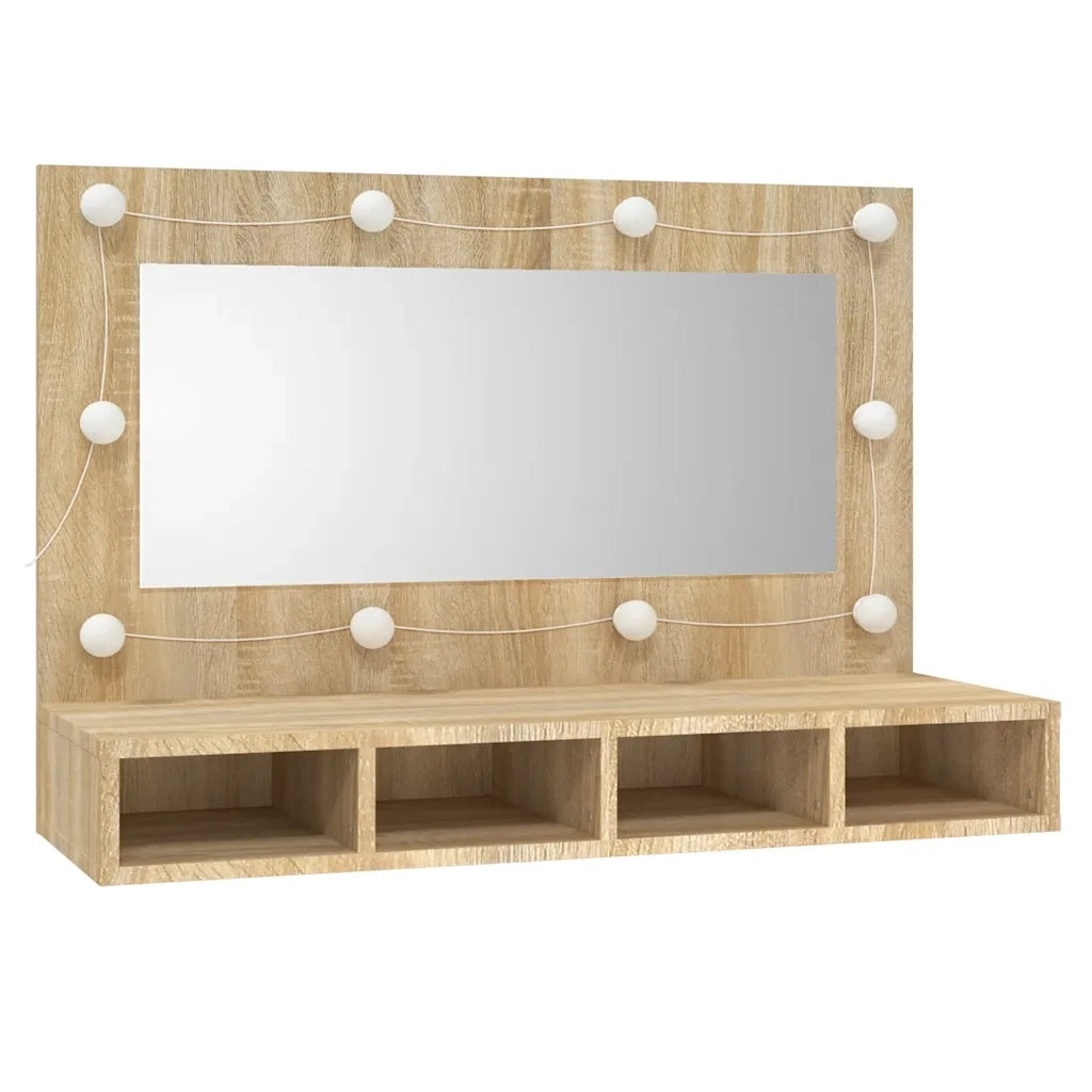 Mobile a Specchio con LED Rovere Sonoma 90x31,5x62 cm 808894