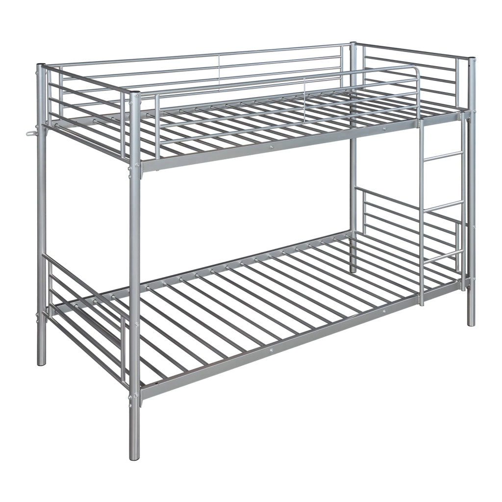 Letto a Castello Soppsar con 2 Materassi 200 x 90 cm Barriera Anticaduta e Scaletta - Argento [en.casa]