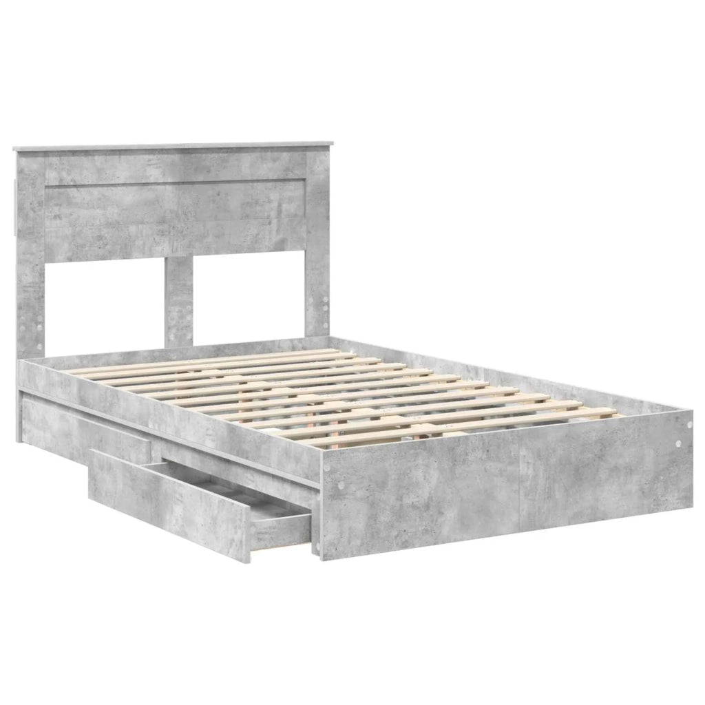 Letto con Contenitore con testiera Grigio cemento 135 x 190 cm