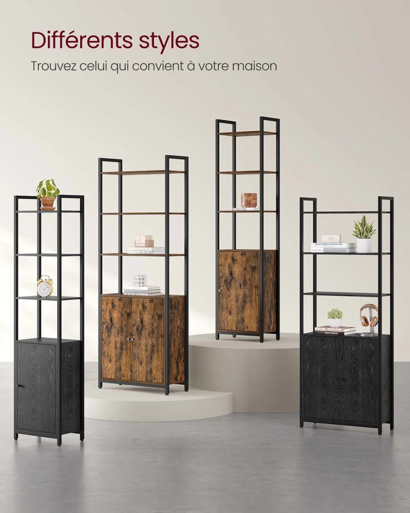 Libreria verticale a 6 ripiani con anta struttura in metallo ripiani regolabili 24 x 40 x 159,5 cm per soggiorno/camera da letto marrone 12_0004283