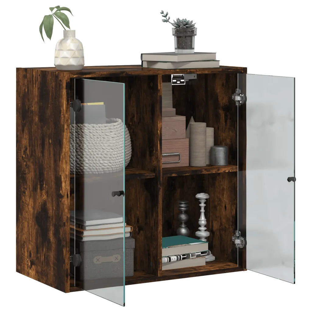 vidaXL Mobile a Muro con Ante in Vetro Rovere Fumo 68x37x68,5 cm