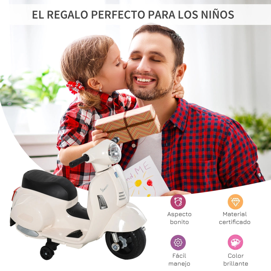 Moto Elettrica per Bambini con Faro e Bocina ¨C Zephmum ¨C 66.5x38x52 cm Bianco