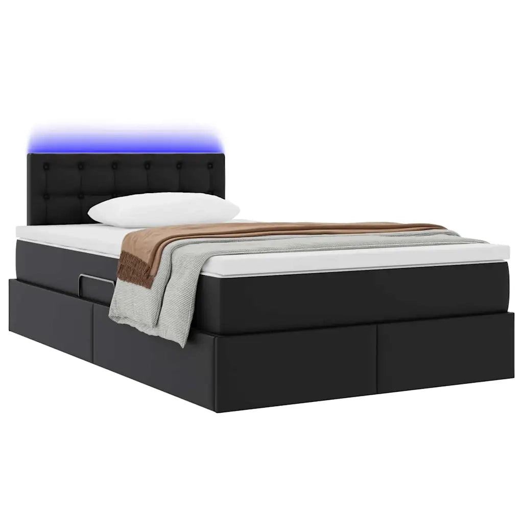 Letto con contenitore e LED Nero 120 x 190 cm Pelle Sintetica