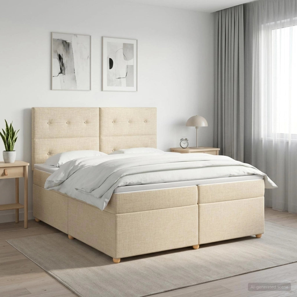 Letto box spring con materasso Crema 200 x 200 cm Tessuto 3453968
