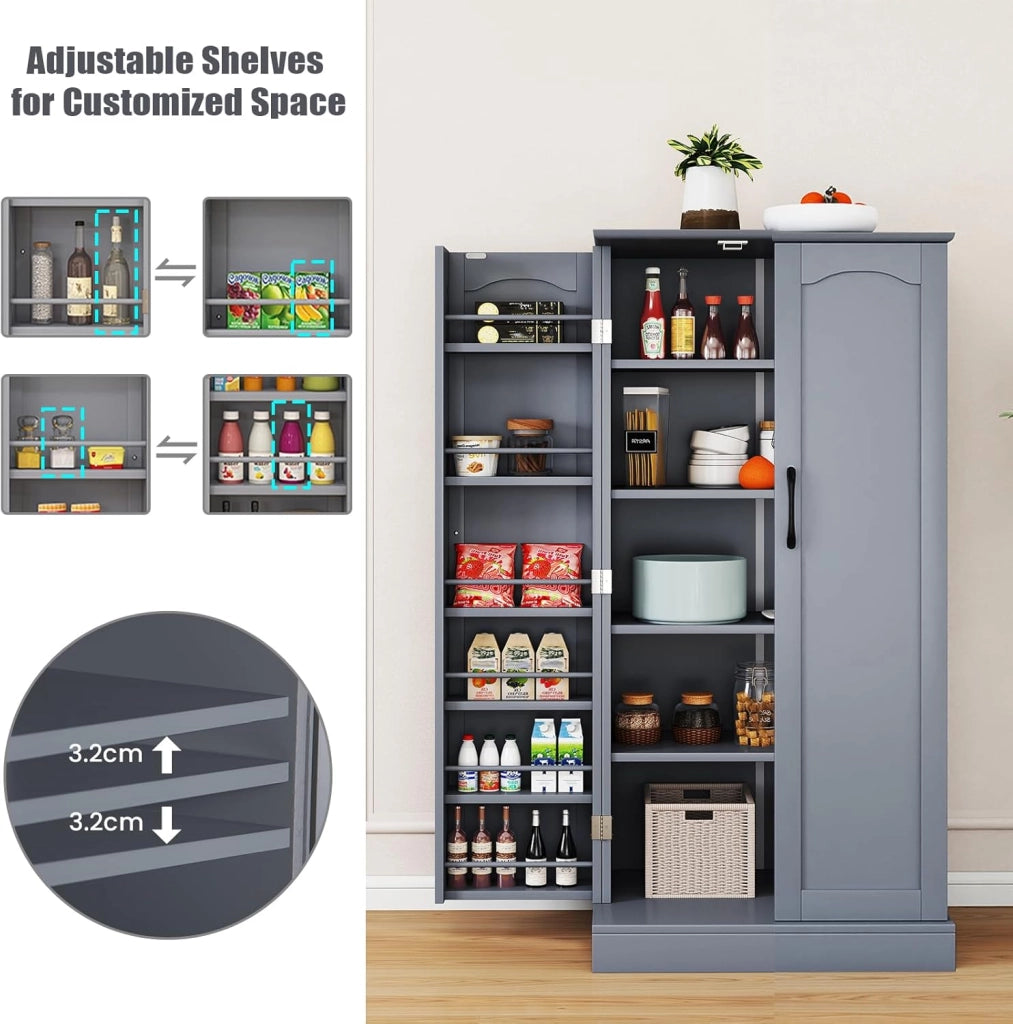 Mobiletto Multiuso con Ripiani Regolabile, Credenza Cucina Salvaspazio, Armadio a Buffet con Dispositivo Antiribaltamento, Madia Soggiorno Moderna per Sala da Pranzo, 60x40x120cm (Grigio)