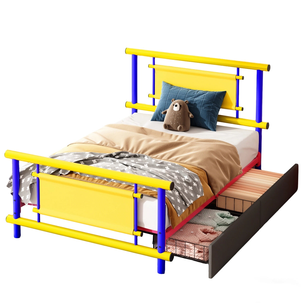 Letto Singolo per Bambini con Cassetti ¨C MINIMAL ¨C Metallo 90x200