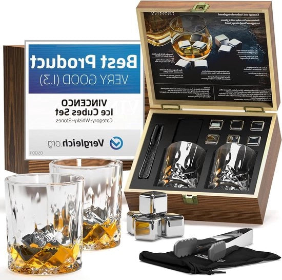 Set di blocchi di ghiaccio in acciaio inossidabile riciclabile da 6 + borsa di stoccaggio e manico di ghiaccio - Blocchi di ghiaccio metallici per whisky e cocktail - Senza diluizione