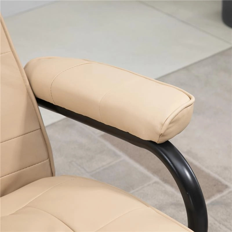 POLTRONA RELAX CON POUF POGGIAPIEDI RECLINABILE A 145° CON 10 PUNTI MASSAGGIO E TELECOMANDO IN FINTA PELLE CREMA