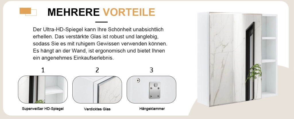 Armadio Specchiera da Parete 55×56 cm con Specchio di Sicurezza e Ripiani Interni, Bianco, per Bagno e Trucco