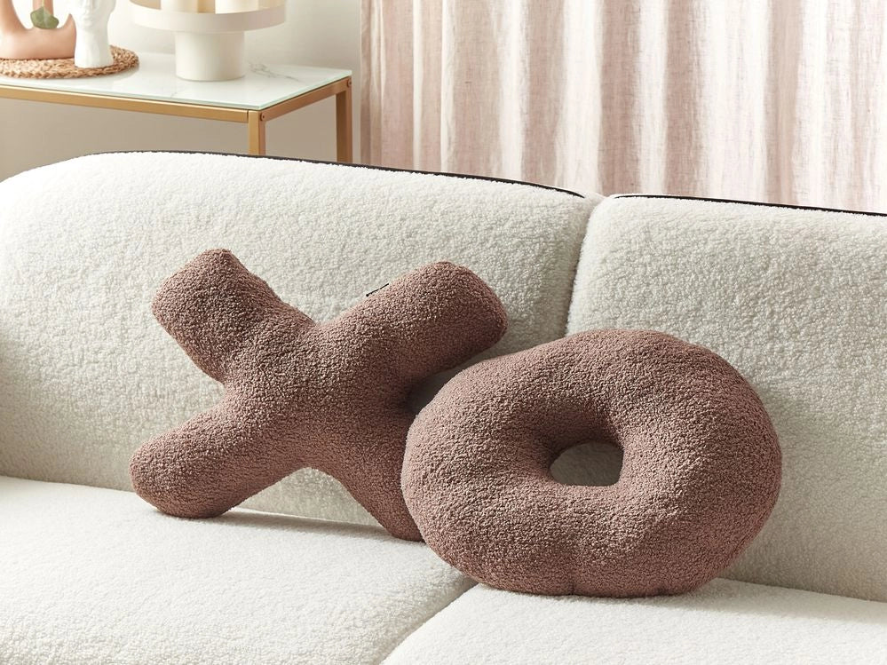 Set di 2 cuscini in tessuto decorazione tessile marrone a forma delle lettere XO divano soggiorno camera da letto