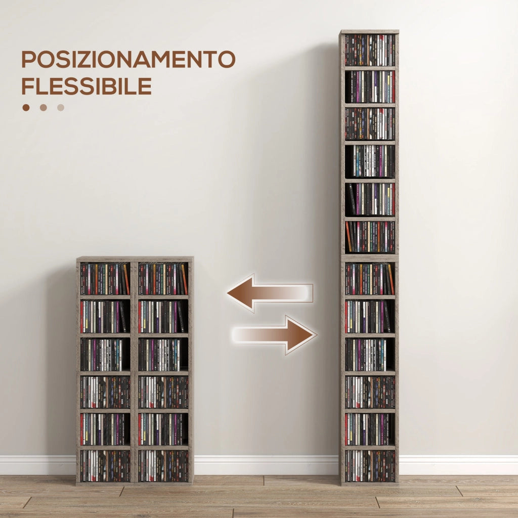 Set 2 Pezzi Mobile Libreria Porta CD 21x22,5x88,5 cm Grigio